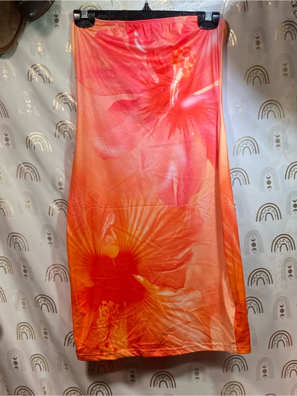 SHEIN Orange and Pink Floral Midi Dress